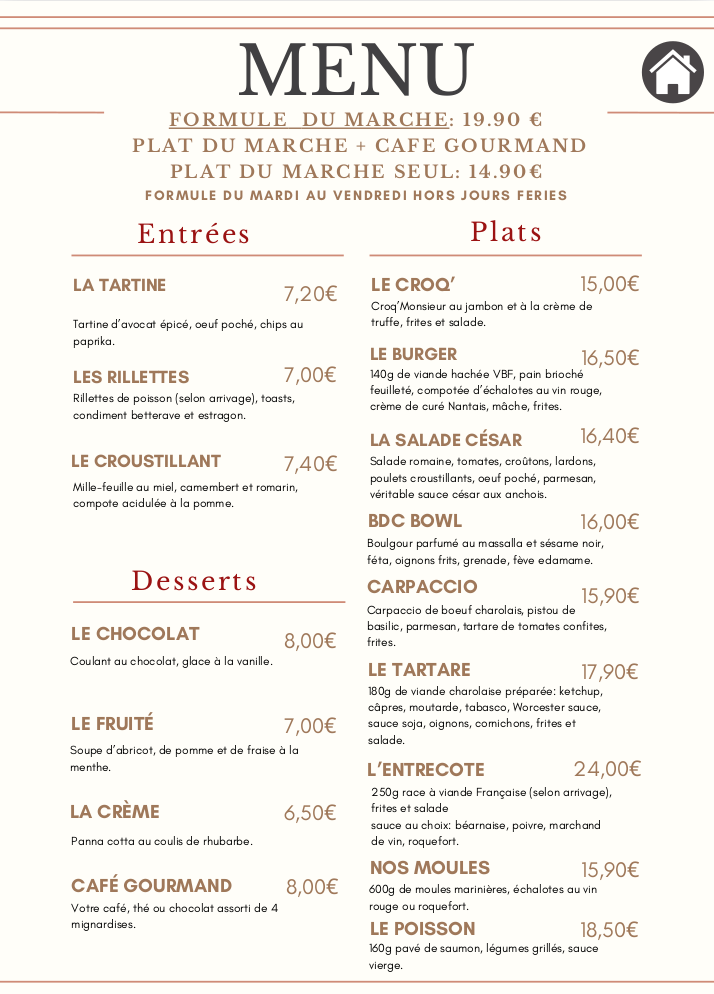 menu midi bistro du cours